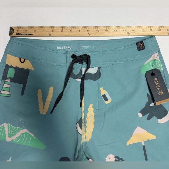 NWT Roark Hemp Blend 18” Men's Graphic Swim Board Shorts - Teal and Yellow 32 - Picture 5 of 15